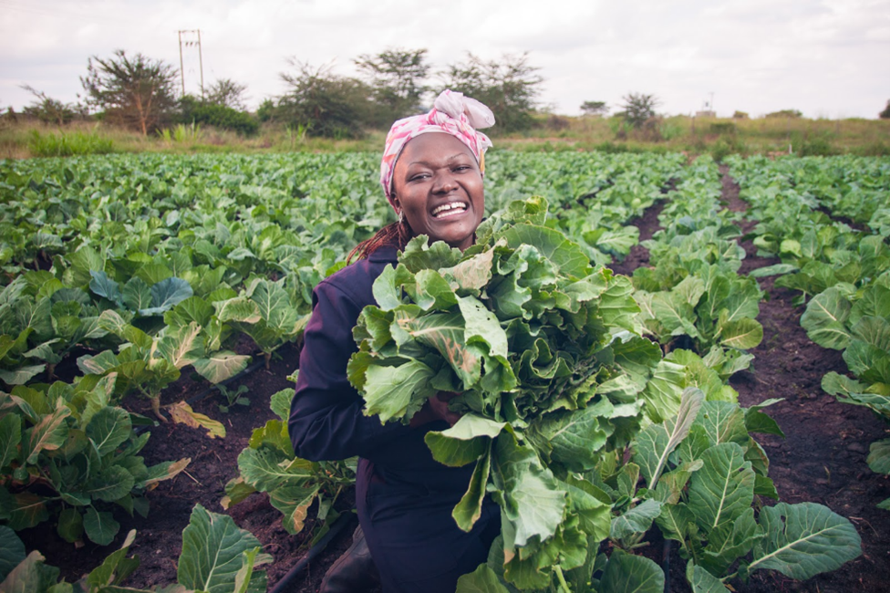 An Evergrow farmer shows off her bountiful harvest - Muranga County, Kenya